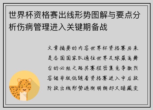 世界杯资格赛出线形势图解与要点分析伤病管理进入关键期备战
